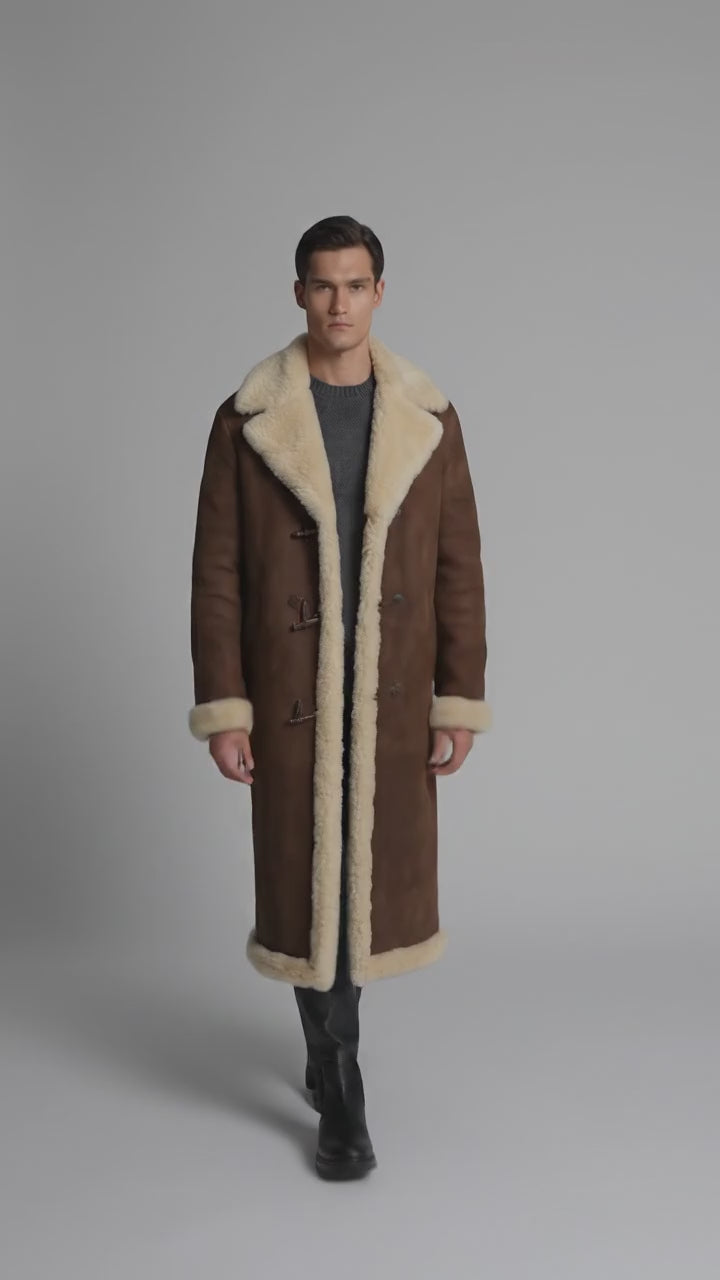 Kolby Brown Suede Shearling Long Coat – Premium Winter Overcoat