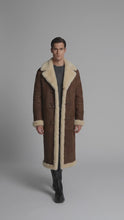 Load and play video in Gallery viewer, Kolby Brown Suede Shearling Long Coat – Premium Winter Overcoat
