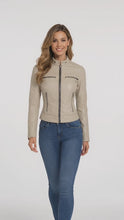 Laden und Abspielen von Videos im Galerie-Viewer, Decrum Beige Cafe Racer Lederjacke – Schmal geschnittene Bikerjacke
