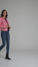 Damen Bikerjacke aus pinkfarbenem Nietenleder – Echte Motorradjacke