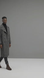 Men’s Manteco Herringbone Double Breasted Long Coat – Dark Gray Classic Fit