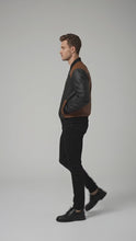 Load and play video in Gallery viewer, Men’s Tri-Color Leather Bomber Jacket – Real Varsity Style
