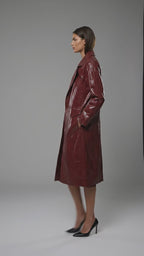 Women’s Double-Breasted Leather Trench Coat – Elegant Classic Long Overcoat