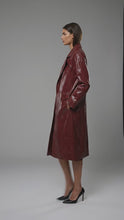 Load and play video in Gallery viewer, Women’s Double-Breasted Leather Trench Coat – Elegant Classic Long Overcoat
