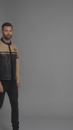 Men’s Harley-Style Leather Moto Jacket – Cream & Black Heritage Edition