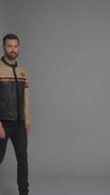 Load and play video in Gallery viewer, Men’s Harley-Style Leather Moto Jacket – Cream &amp; Black Heritage Edition
