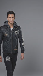 Herren Bikerjacke im Indianer-Stil aus Leder – Kapuzen-Lederbomberjacke