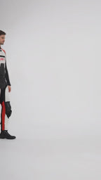 Men’s Red White Black Two-Piece Motorcycle Leather Suit
