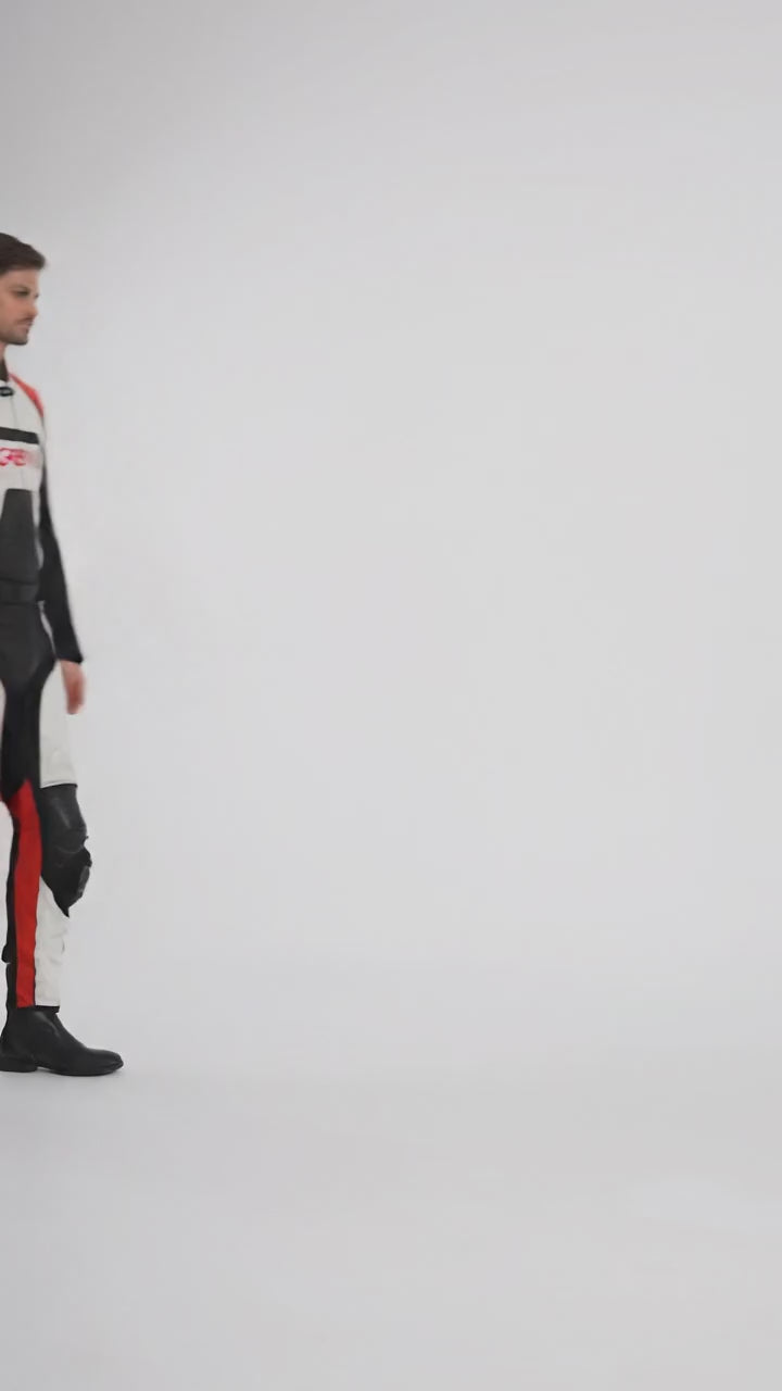 Men’s Red White Black Two-Piece Motorcycle Leather Suit