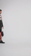 Load and play video in Gallery viewer, Men’s Red White Black Two-Piece Motorcycle Leather Suit
