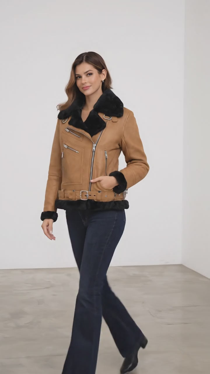 Women’s Moya Aviator Tan Leather Jacket