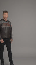 Load and play video in Gallery viewer, Heritage Racing Brown Leather Biker Jacket – Classic Harley Moto Style

