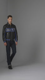 Men’s Black & Blue Leather Varsity Jacket – Premium Urban Bomber Style