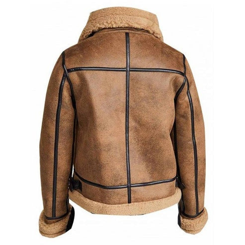 Herren B3 Shearling Fliegerbomberjacke – Brauner Lammfell Fliegermantel