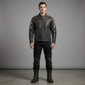 Herren Harley-Style Bikerjacke aus Distressed-Leder – Vintage Anthrazit Moto