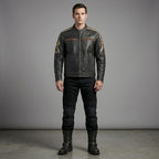 Herren Harley-Style Bikerjacke aus Distressed-Leder – Vintage Anthrazit Moto