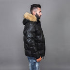 Men's Goose Down Leather Bomber Jacket