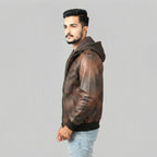 Men's Brown Motorcycle Bomber Leather Jacket