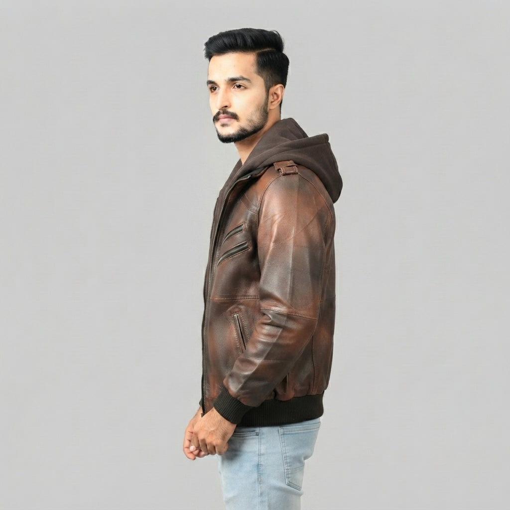 Men's Brown Motorcycle Bomber Leather Jacket