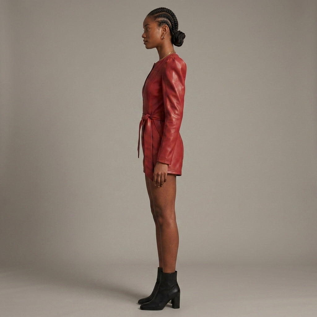 Women's Short Faux Red Leather Romper