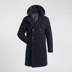 Men’s Dark Blue Fleece Peacoat – Classic Double Breasted Winter Coat