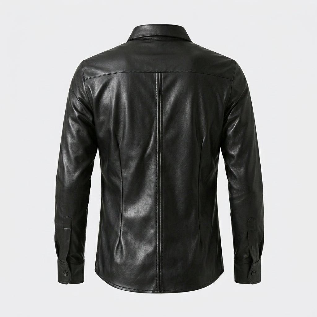 Men’s Slim Fit Black Sheepskin Leather Shirt Jacket – Premium Leather Overshirt