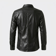 Laden Sie das Bild in den Galerie-Viewer, Men’s Slim Fit Black Sheepskin Leather Shirt Jacket – Premium Leather Overshirt
