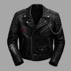 Signature Obsidian Skull Leather Biker Jacket – Hand-Studded Moto Style