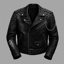 Laden Sie das Bild in den Galerie-Viewer, Signature Obsidian Skull Bikerjacke aus Leder – Handbesetzter Motorrad-Stil
