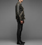 Herren Schwarze Spiked & Studded Leder Bikerjacke – Echter Moto Style
