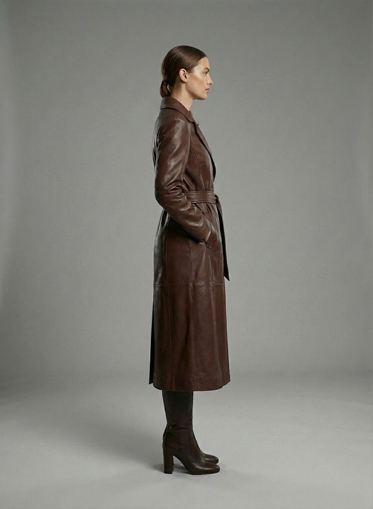 Women’s Marciano Lana Long Leather Coat – Luxury Designer Trench Style