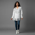 Women's Handmade White Suede Leather Fringe Jacket