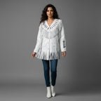Women's Handmade White Suede Leather Fringe Jacket