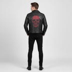 Signature Obsidian Skull Leather Biker Jacket – Hand-Studded Moto Style