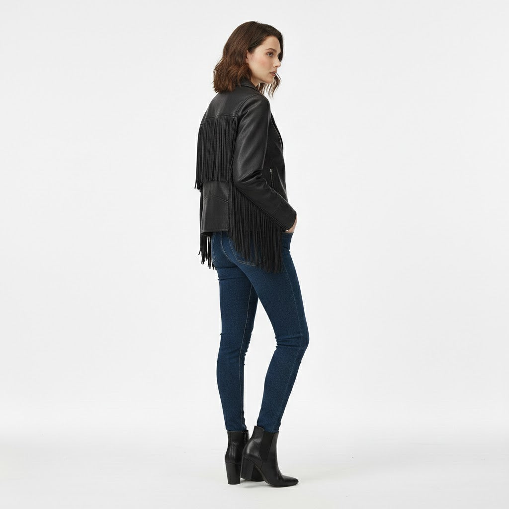Women's Stylish Fringe Genuine Western Leather Jacket
