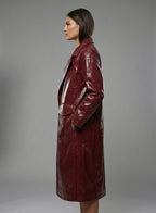 Women’s Double-Breasted Leather Trench Coat – Elegant Classic Long Overcoat