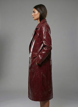 Load image into Gallery viewer, Women’s Double-Breasted Leather Trench Coat – Elegant Classic Long Overcoat
