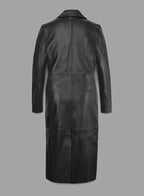 Women’s Black Real Leather Long Coat – Classic Elegant Trench Overcoat
