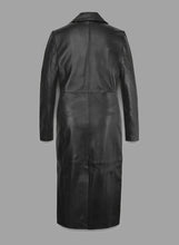 Laden Sie das Bild in den Galerie-Viewer, Damen Schwarzer Echtleder-Mantel – Klassischer eleganter Trenchcoat
