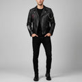 Signature Obsidian Skull Leather Biker Jacket – Hand-Studded Moto Style