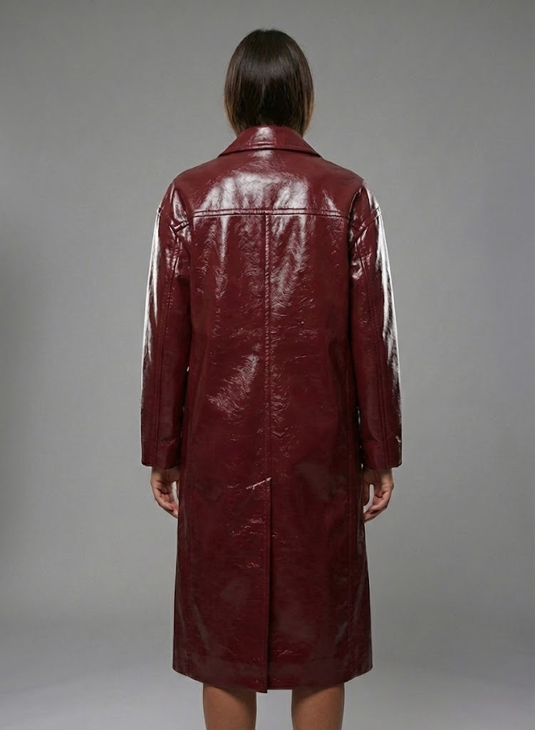 Women’s Double-Breasted Leather Trench Coat – Elegant Classic Long Overcoat