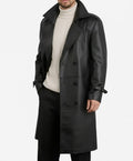 Delmar Men’s Black Leather Double-Breasted Coat – Luxury Classic Overcoat