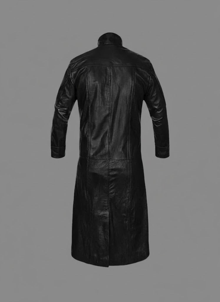 Men’s Deux Black Leather Duster Coat – Classic Long Western Overcoat