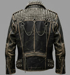 Herren Schwarze Spiked & Studded Leder Bikerjacke – Echter Moto Style