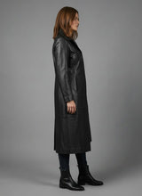 Laden Sie das Bild in den Galerie-Viewer, Damen Schwarzer Echtleder-Mantel – Klassischer eleganter Trenchcoat
