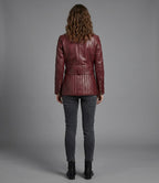 Women’s Burgundy Real Leather Biker Jacket – Classic Moto Style