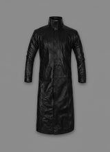 Laden Sie das Bild in den Galerie-Viewer, Herren-Duster-Lederjacke von Deux in Schwarz – Klassischer langer Western-Mantel
