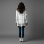 Women's Handmade White Suede Leather Fringe Jacket