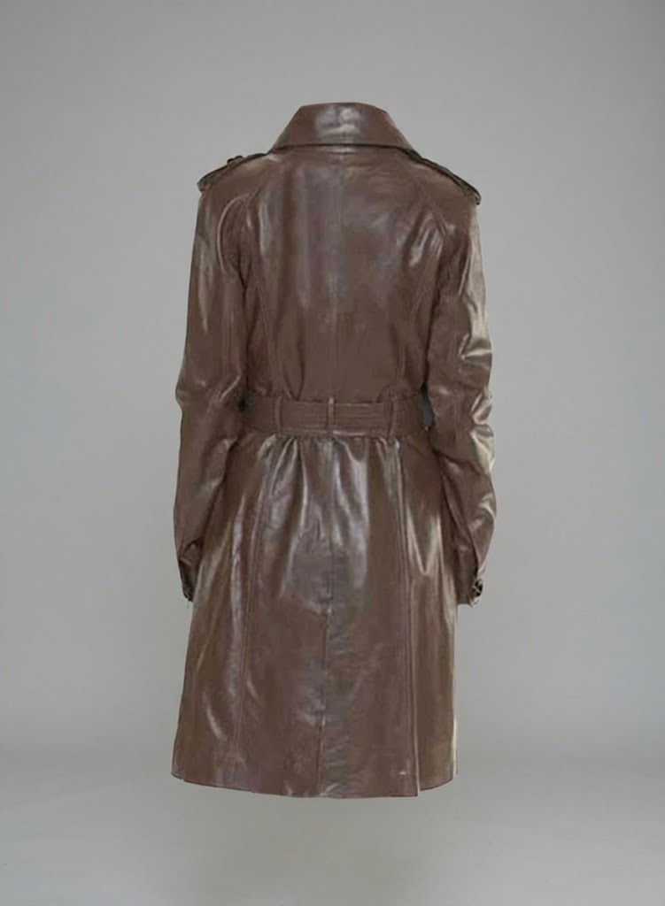 Women’s Brown Leather Trench Coat – Elegant Classic Long Overcoat