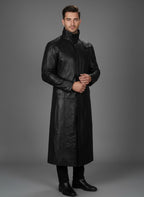 Men’s Deux Black Leather Duster Coat – Classic Long Western Overcoat